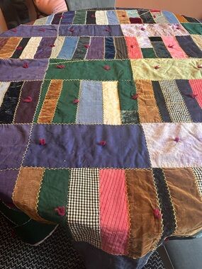 Handmade Patchwork crazy quilt. Multicolor Velvet and Cotton